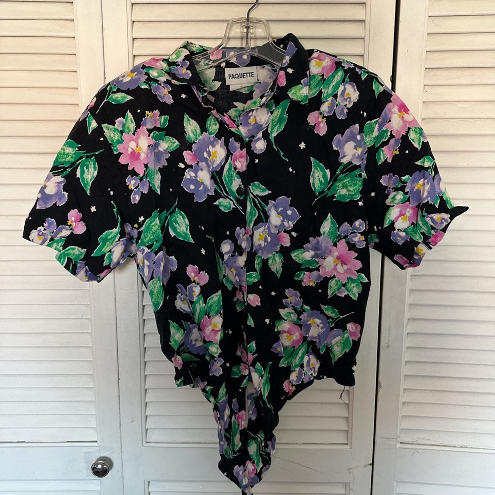 Floral tie front button down